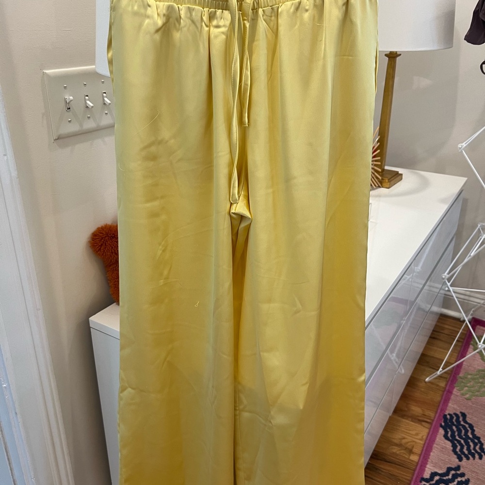 Yellow Satin Wide-Leg Pants